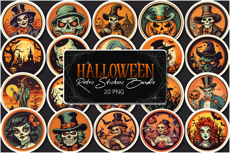 Paquete de pegatinas retro de Halloween.