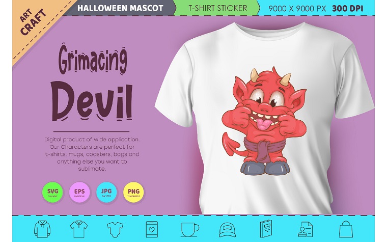 Pequeño diablo haciendo muecas. mascota de Halloween.