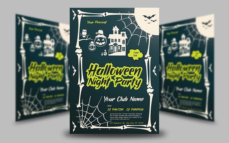 Plantilla de volante de fiesta de noche de Halloween de miedo.