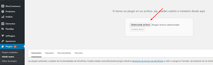 seleccionar plugin para subir