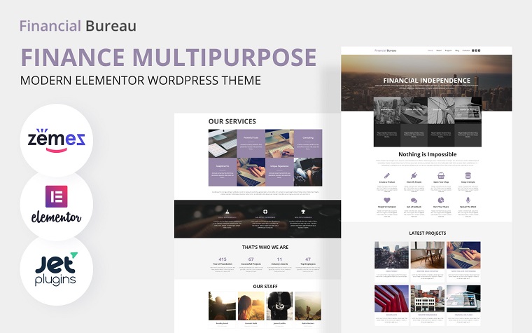Financial Bureau - Tema moderno multipropósito de WordPress Elementor de finanzas.