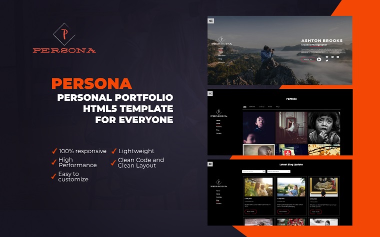Persona - Plantilla de sitio web para portafolio de fotografía profesional.