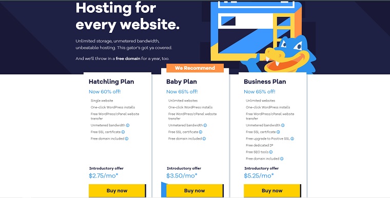 Hostgator plan.