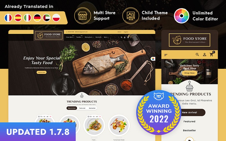 Tema adaptable de PrestaShop de Royal Restaurant Food.