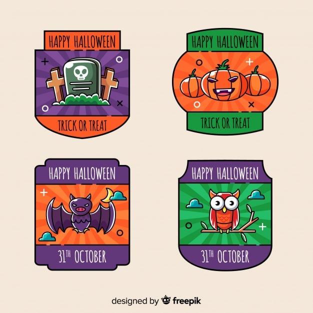 Colorful halloween labels collection in hand drawn style