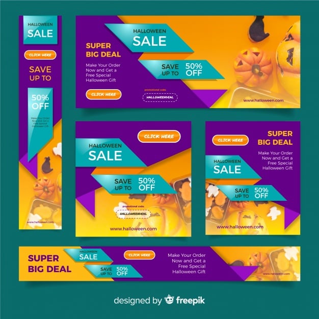 Halloween web banner collection with realistic design