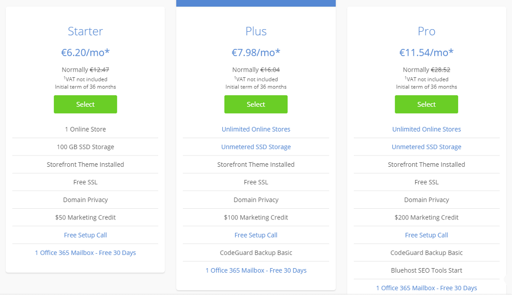 Bluehost WooCommerce Plans