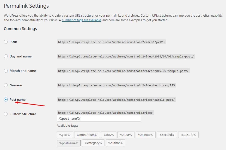 permalink settings