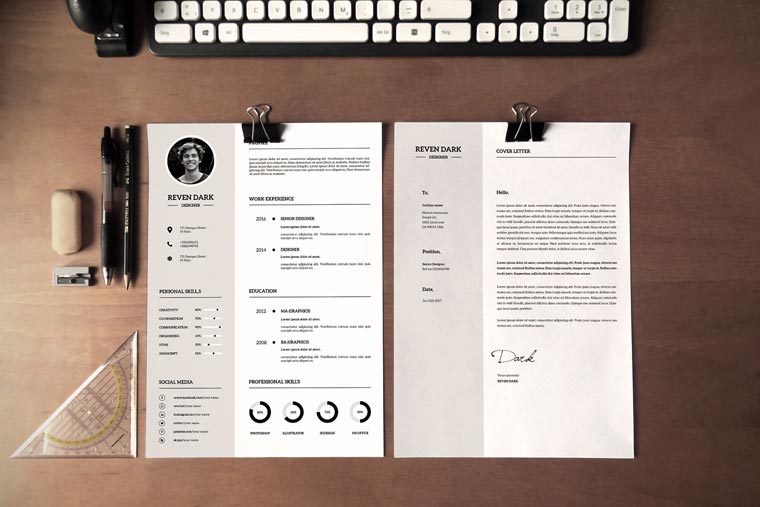 Reven Dark Clean Resume Template.