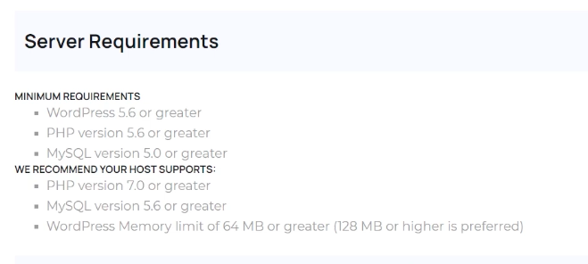 WordPress requirements.