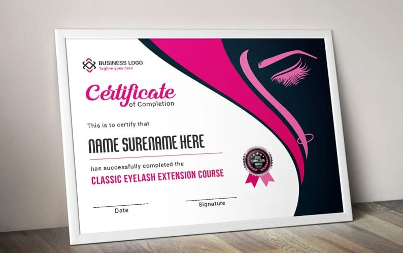 Eyelash Lash Extension Certificate Template.