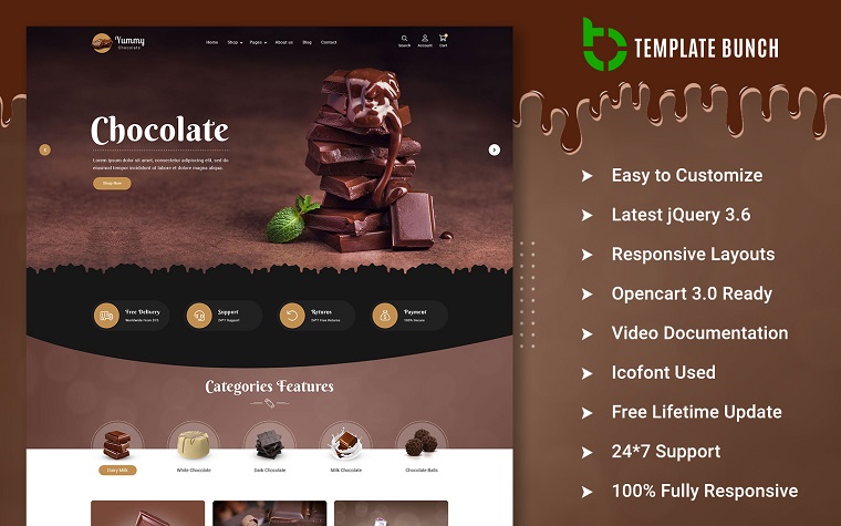 Yummy - Chocolate Store OpenCart Theme.